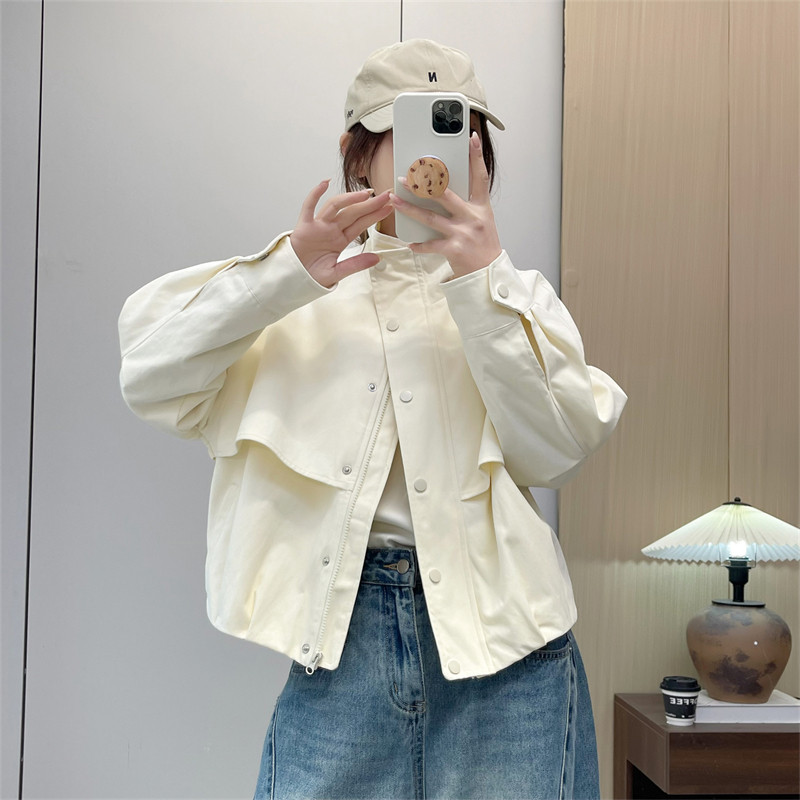 惠衣阁春季女水洗棉长袖短款外套短款夹克衫韩版休闲工装短款上衣