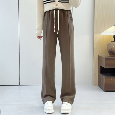 惠衣阁秋冬女加绒直筒裤毛呢直筒裤通勤松紧腰加绒加厚长裤休闲裤