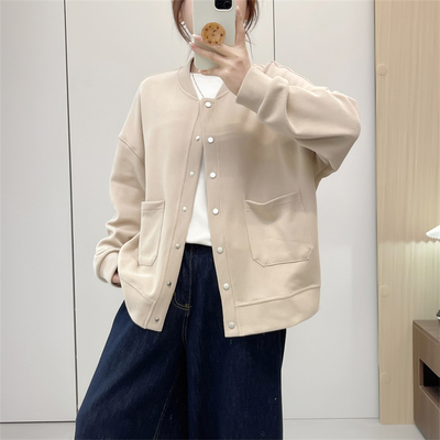 惠衣阁春季女棉质长袖立领外套立领棒球服韩版宽松休闲运动衫卫衣