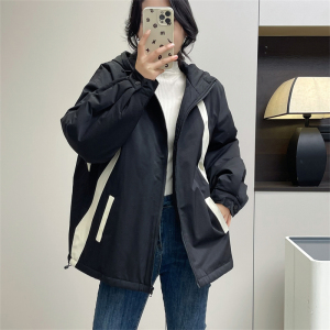 惠衣阁冬女长袖连帽棉服外套撞色拼接棉袄宽松休闲学院风棉服外套