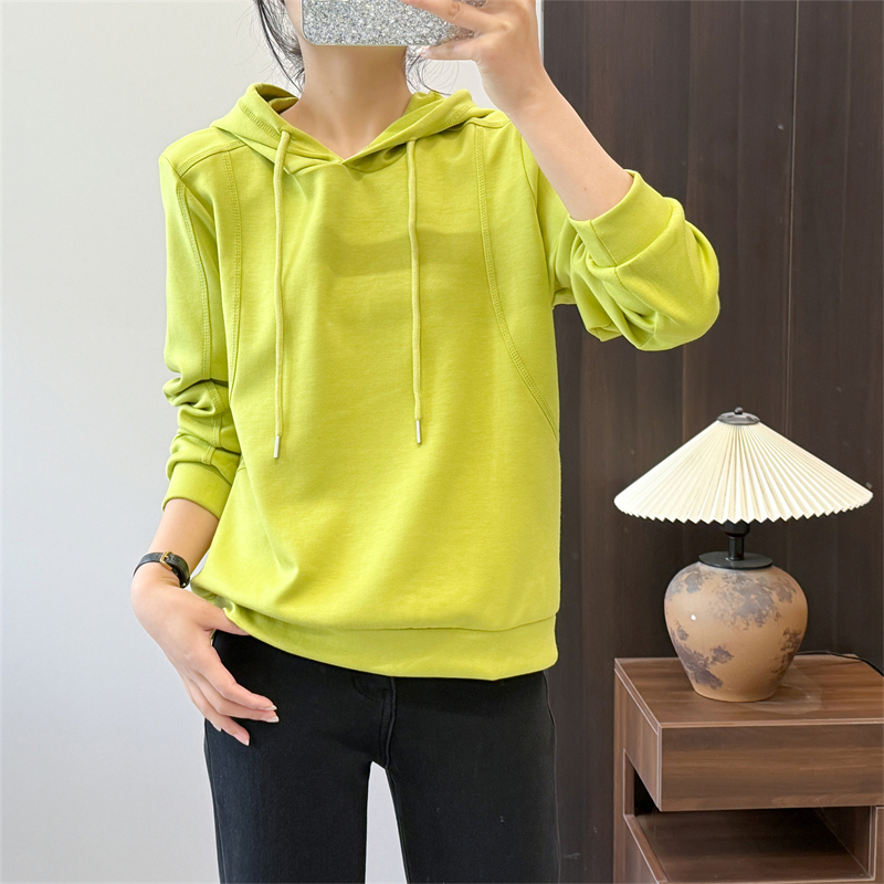 惠衣阁秋季女棉质长袖连帽卫衣韩版休闲运动衫简约纯色外套