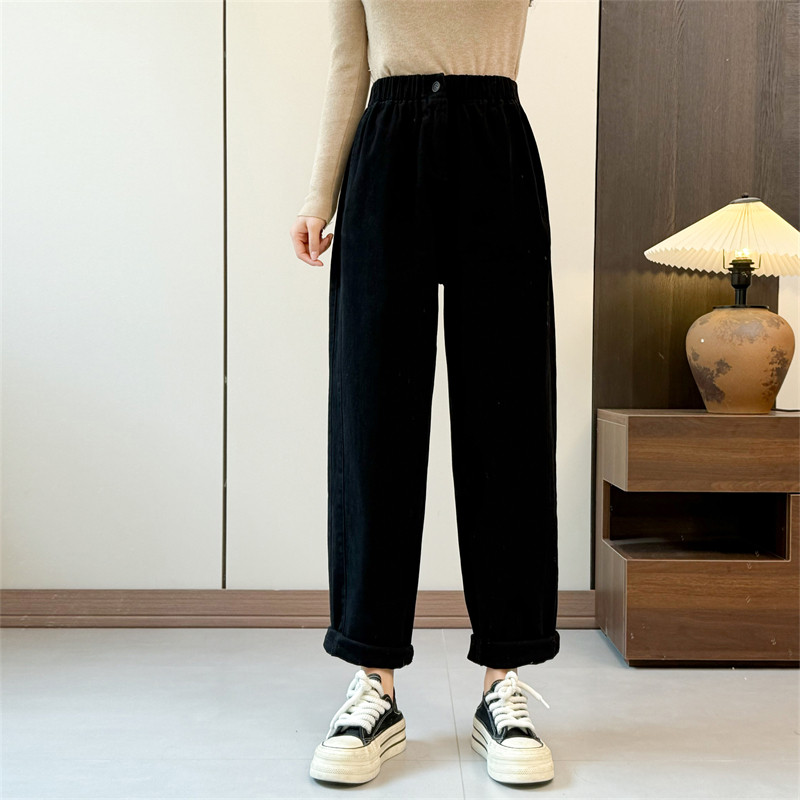 惠衣阁冬季女水洗棉休闲裤松紧腰加绒长裤韩版宽松加厚加绒直筒裤