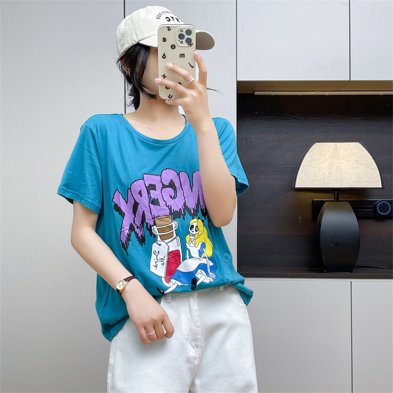 惠衣阁夏季女棉质短袖t恤衫基础打底衫韩版休闲减龄卡通印花T恤