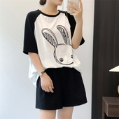 t恤衫 拼色卡通T恤衫 宽松休闲减龄半袖 惠衣阁夏女棉质短袖 上衣大码