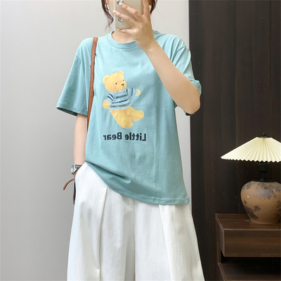 惠衣阁夏女棉质短袖t恤衫卡通印花半袖上衣韩版宽松休闲百搭T恤衫