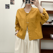 惠衣阁春夏女棉麻长袖 外套 上衣短款 衬衫 棉麻薄外套复古休闲短款