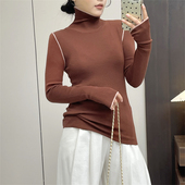 纯色修身 韩版 弹力百搭针织打底上衣 堆堆领针织衫 惠衣阁秋冬女长袖