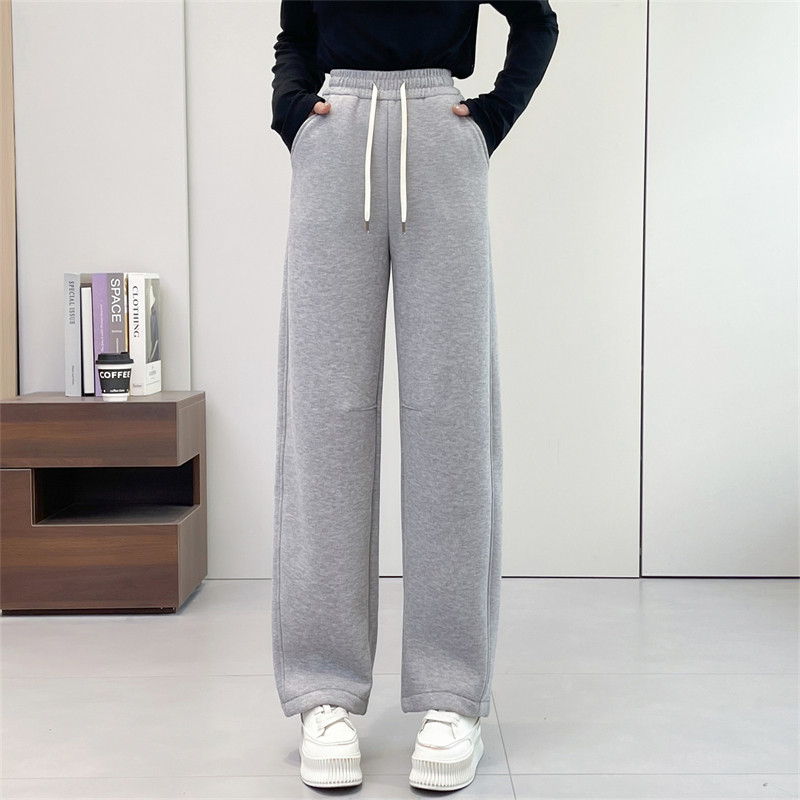 惠衣阁冬季女松紧腰加厚加绒长裤韩版宽松加绒休闲裤保暖直筒裤