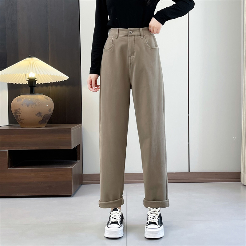 惠衣阁秋冬女高腰加绒休闲裤加绒小直筒裤韩版宽松弹力加绒垮裤