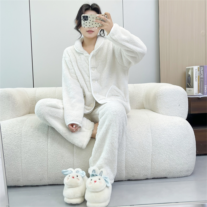 惠衣阁秋冬女珊瑚绒睡衣保暖两件套装珊瑚绒睡衣睡裤加厚家居服