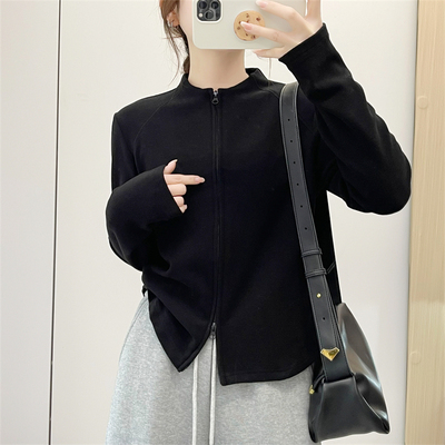 惠衣阁春季女长袖立领卫衣德绒外套韩版休闲修身短款运动衫