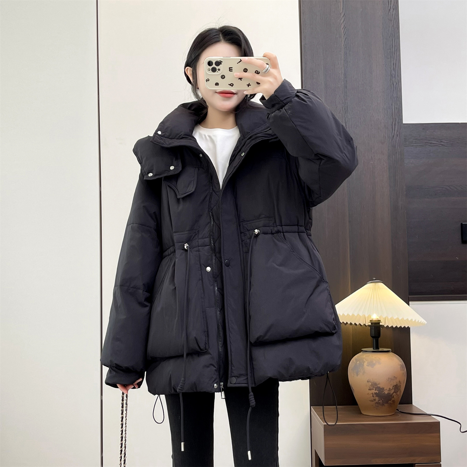 惠衣阁冬女连帽羽绒服中长款羽绒服韩版宽松休闲保暖抽绳羽绒外套