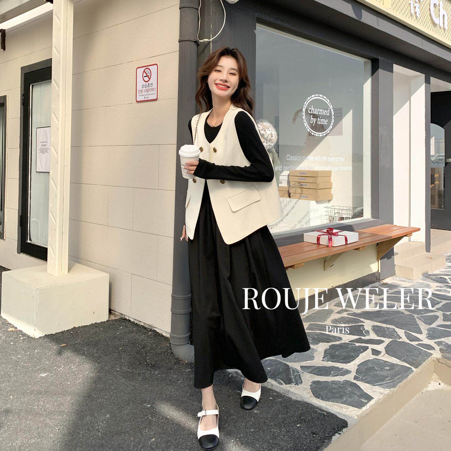 ROUJEWELER高级感黑色连衣裙轻奢