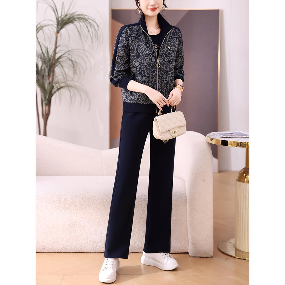 印花运动服套装女春秋2025新款时尚宽松洋气大码跑步服休闲三件套