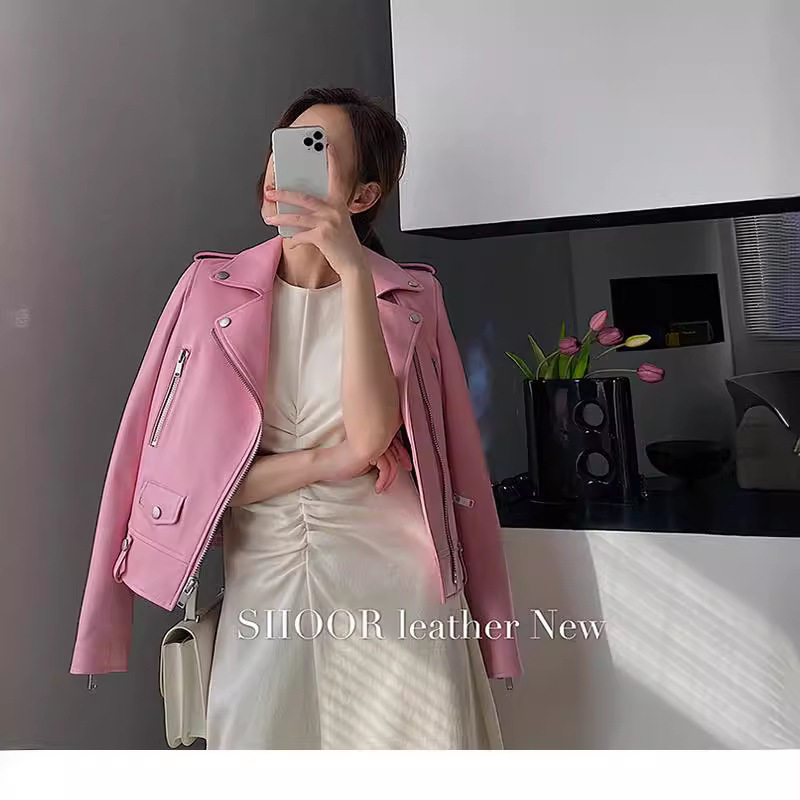 重工进口绵羊皮机车短款修身皮衣大翻领瘦身真皮拉链夹克羊皮外套