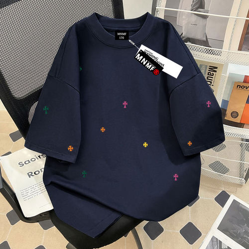 女童小众仿刺绣100%纯棉短袖T恤夏季中学生韩版oversize百搭上衣