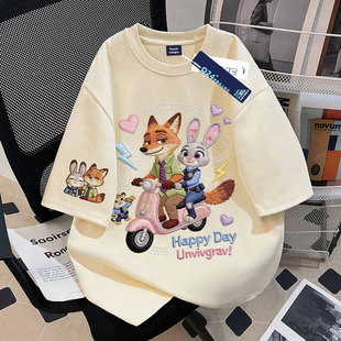 女童疯狂动物城仿刺绣2026夏季款纯棉短袖t恤初中生休闲宽松上衣