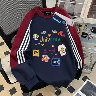 日系卡通樱桃小丸子印花加绒款插肩卫衣女童秋冬季慵懒风洋气上衣