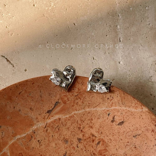 熔岩爱心锆石水滴925银针耳钉女