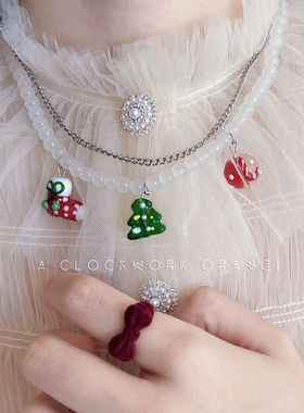 「圣诞限定系列」琉璃树袜子手作项链双层钛钢银色可爱趣味毛衣链