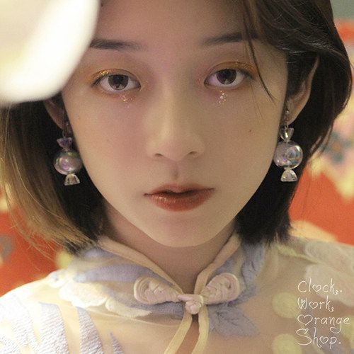 幻彩玻璃气泡立体纱质耳环耳夹女