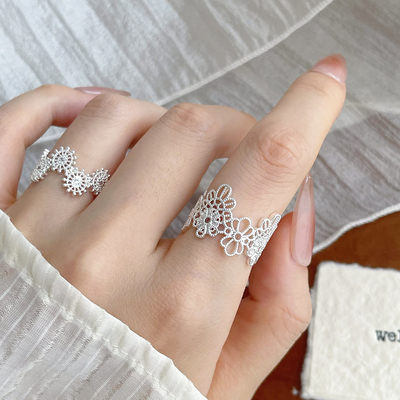 蕾丝花环镂空几何戒指叠戴可调节