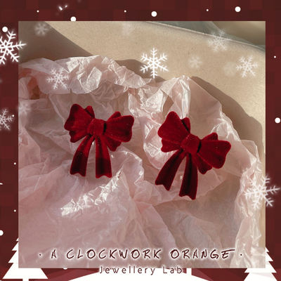 新年特辑复古红色丝绒耳钉925