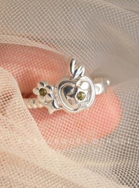 微镶锆石苹果可爱戒指开口可调节