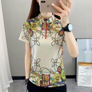 户外运动速干t恤短袖女2023新款冰丝弹力印花跑步健身休闲快干衣