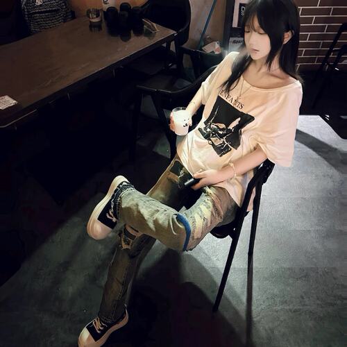 街巷自主 ERD 白烛台短袖李圣俊同款160g丝网印花纯棉大领口水洗