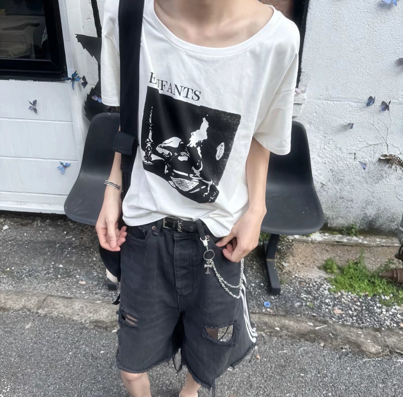 街巷自主 ERD 白烛台短袖李圣俊同款160g丝网印花纯棉大领口水洗
