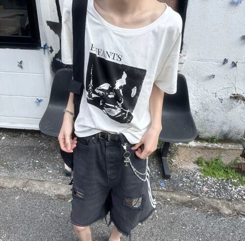 街巷自主 ERD 白烛台短袖李圣俊同款160g丝网印花纯棉大领口水洗