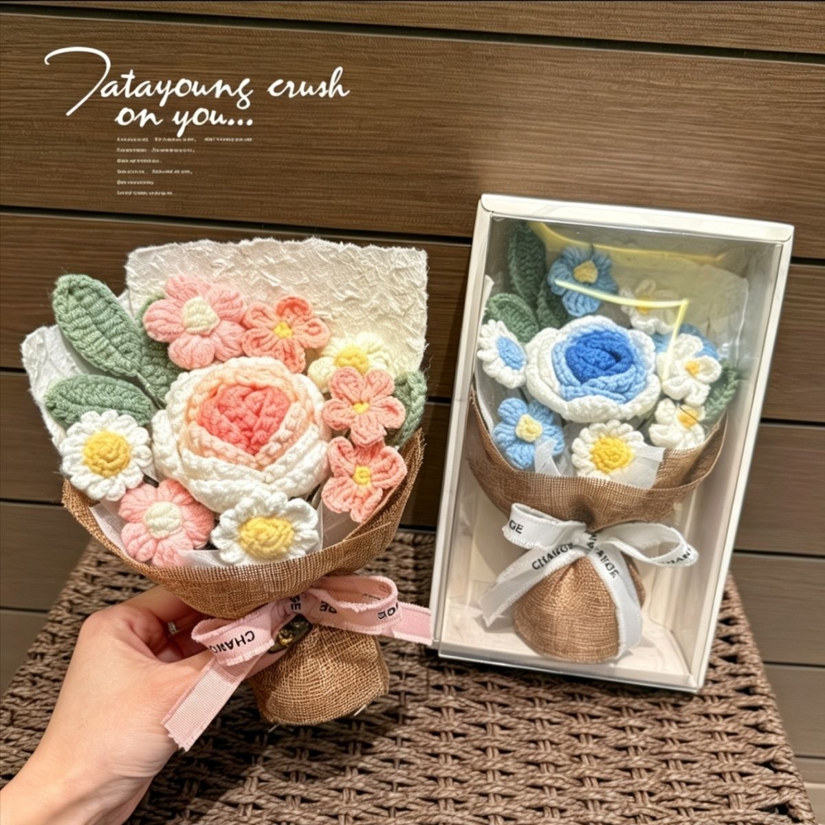 成品毛线钩织玫瑰花束送女友闺蜜生日礼物创意礼物六一儿童节礼物