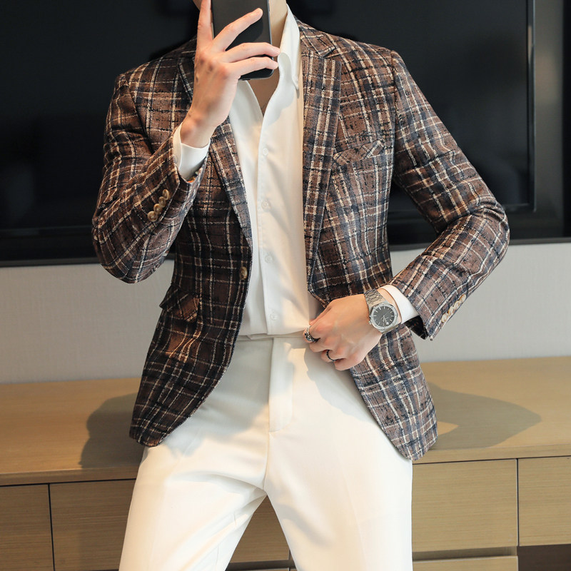 模特图2024男士休闲西装时尚修身西服单西外套DX6956P185,男装西服,电商D216-1
