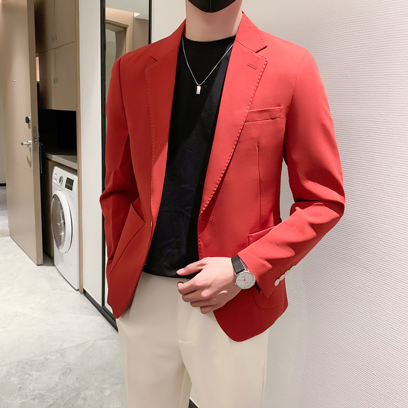 模特图男士休闲西装修身韩版西服单西外套F6816P165图片
