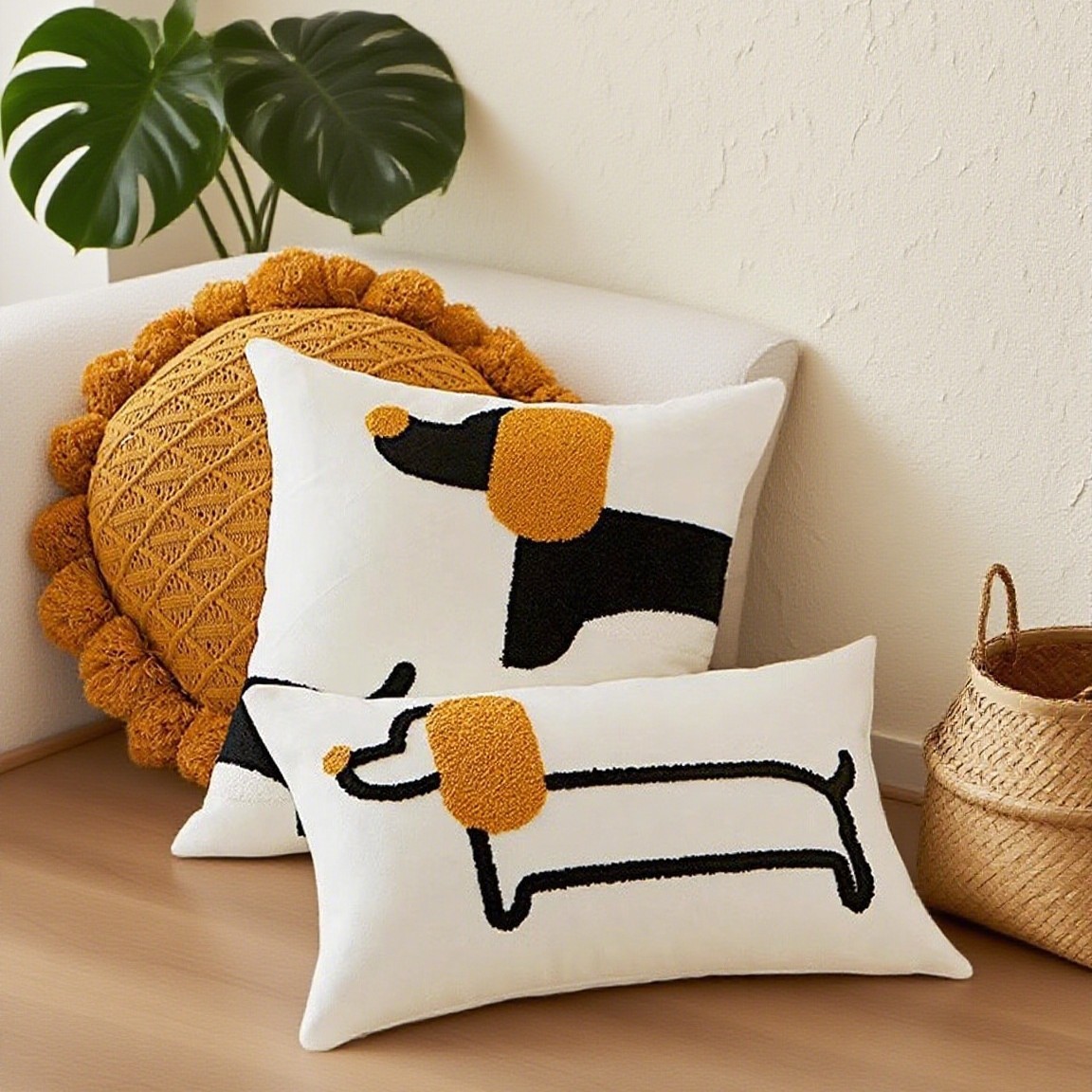 刺绣现代简约狗狗抱枕靠枕套ins风动物可爱沙发儿童抱枕套靠垫枕