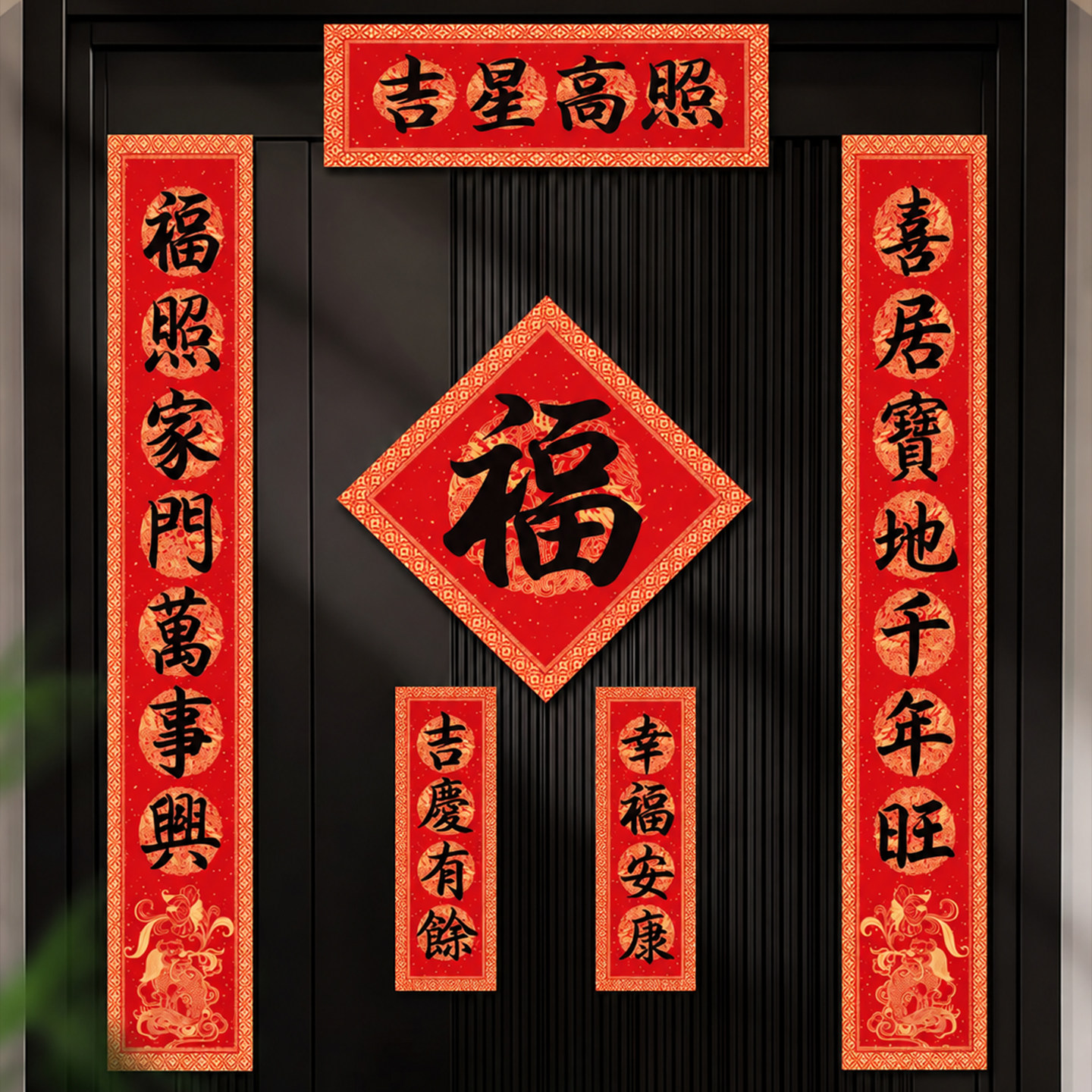 2027新年大对联新款羊年入户房门贴春联福字贴纸过年大门布置装饰