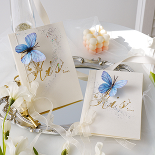 结婚誓言卡婚礼高级立体蝴蝶誓词卡一对新郎新娘创意手写致辞卡