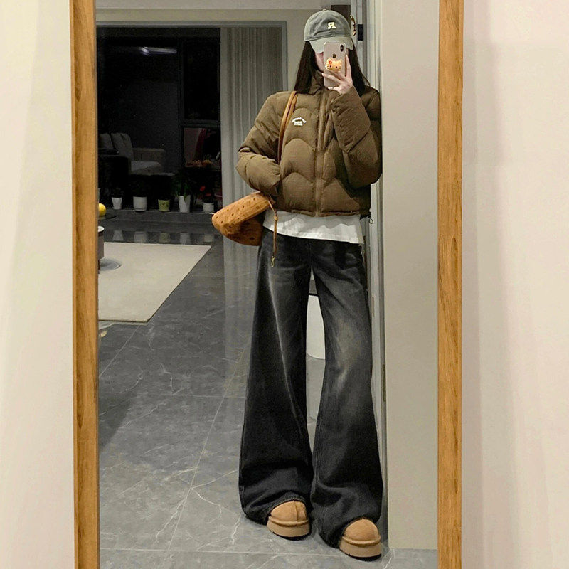 美式黑灰色高腰宽松阔腿牛仔裤女春秋2025年垂感拖地春季直筒裤子,个性定制/设计服务/DIY,棉服工装,淘宝优惠券,粉丝福利购,淘宝优惠卷