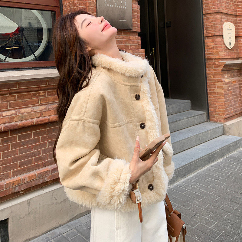 巨好看小香风羊羔毛厚外套女冬季加绒短款2025新款小个子皮毛一体,个性定制/设计服务/DIY,棉服工装,淘宝优惠券,粉丝福利购,淘宝优惠卷