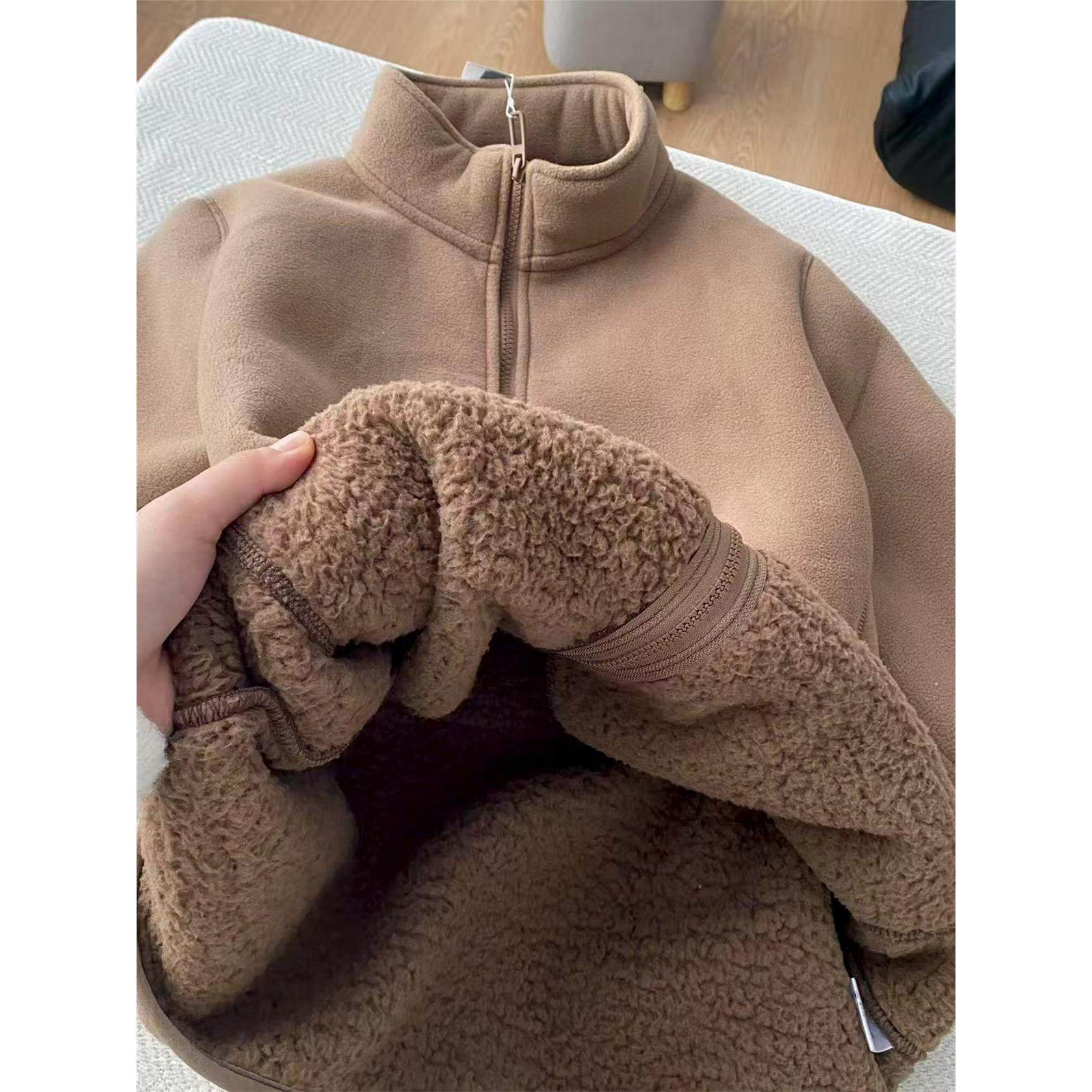 棕色羊羔绒外套女款秋冬季摇粒绒冲锋衣内胆东北滑雪加绒加厚内搭,个性定制/设计服务/DIY,棉服工装,淘宝优惠券,粉丝福利购,淘宝优惠卷