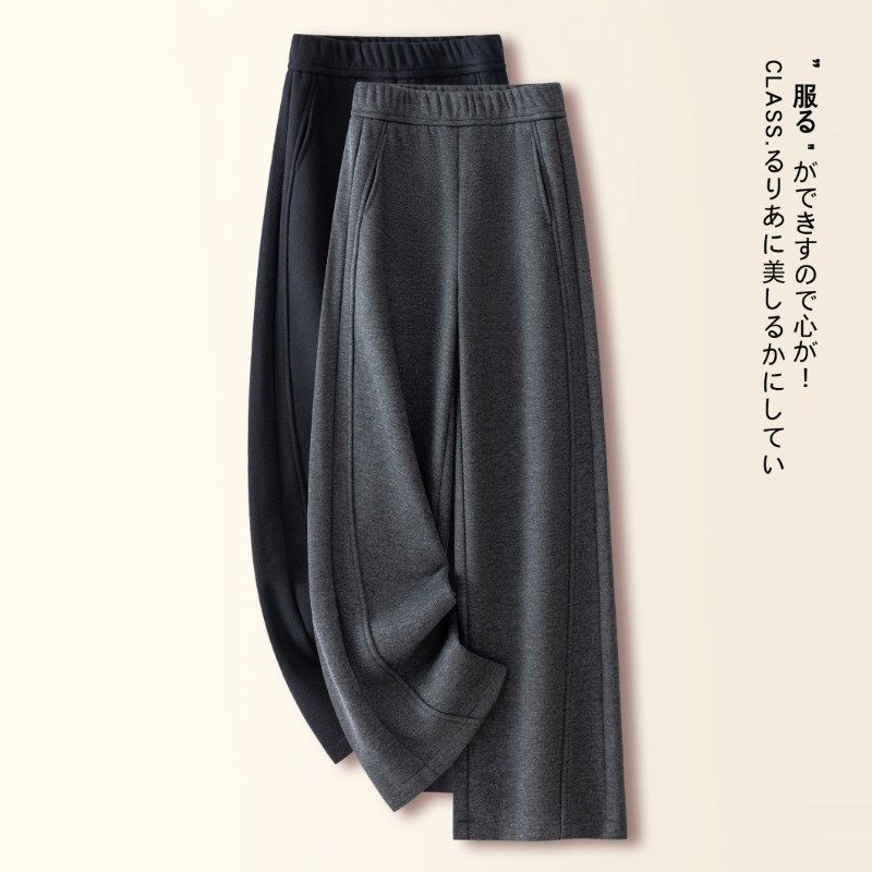 灰色羊毛阔腿裤女秋冬季2025新款羊绒糯米裤加绒休闲九分直筒裤子