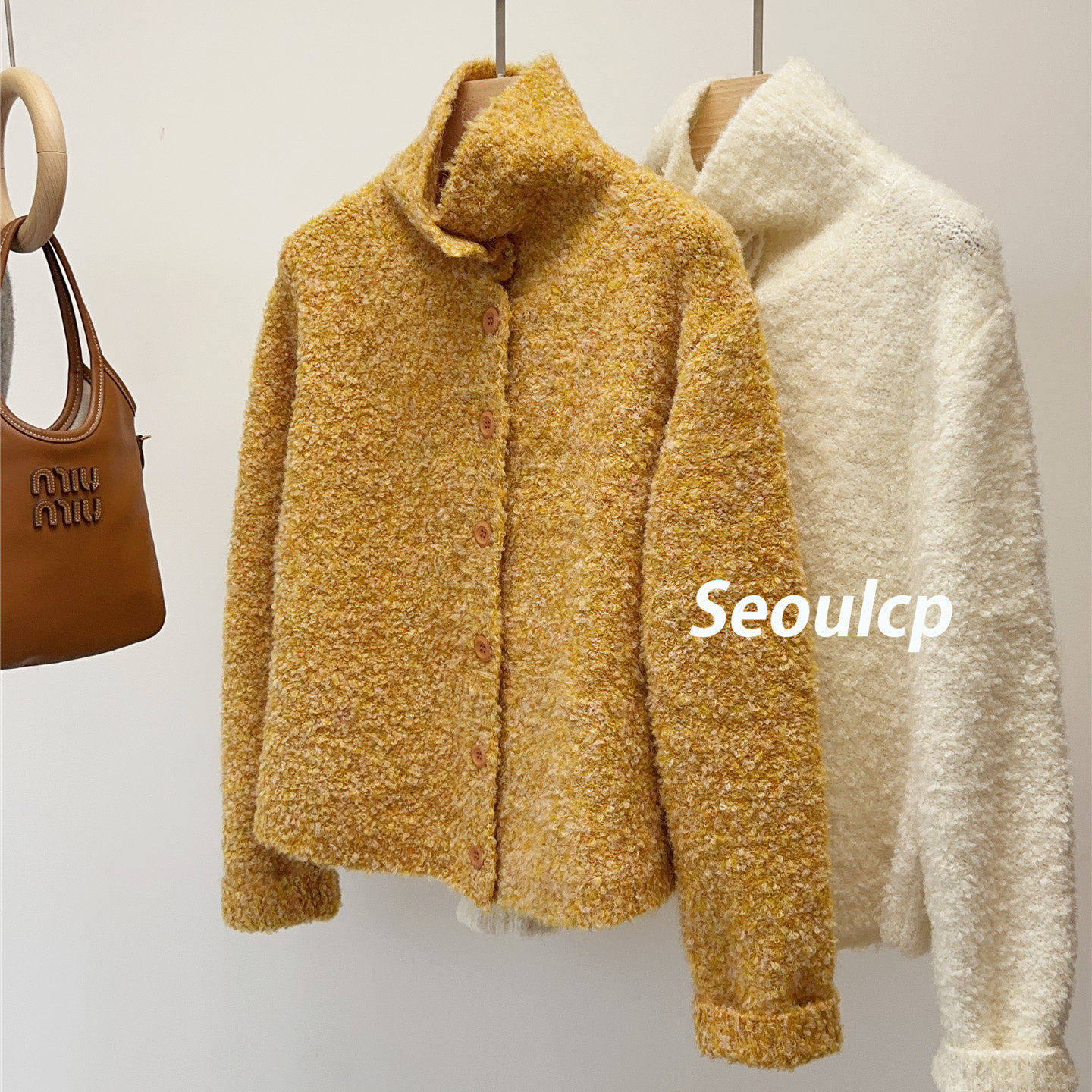 Seoulcp 韩系高领加厚毛衣女开衫外套秋冬慵懒软糯保暖针织衫上衣