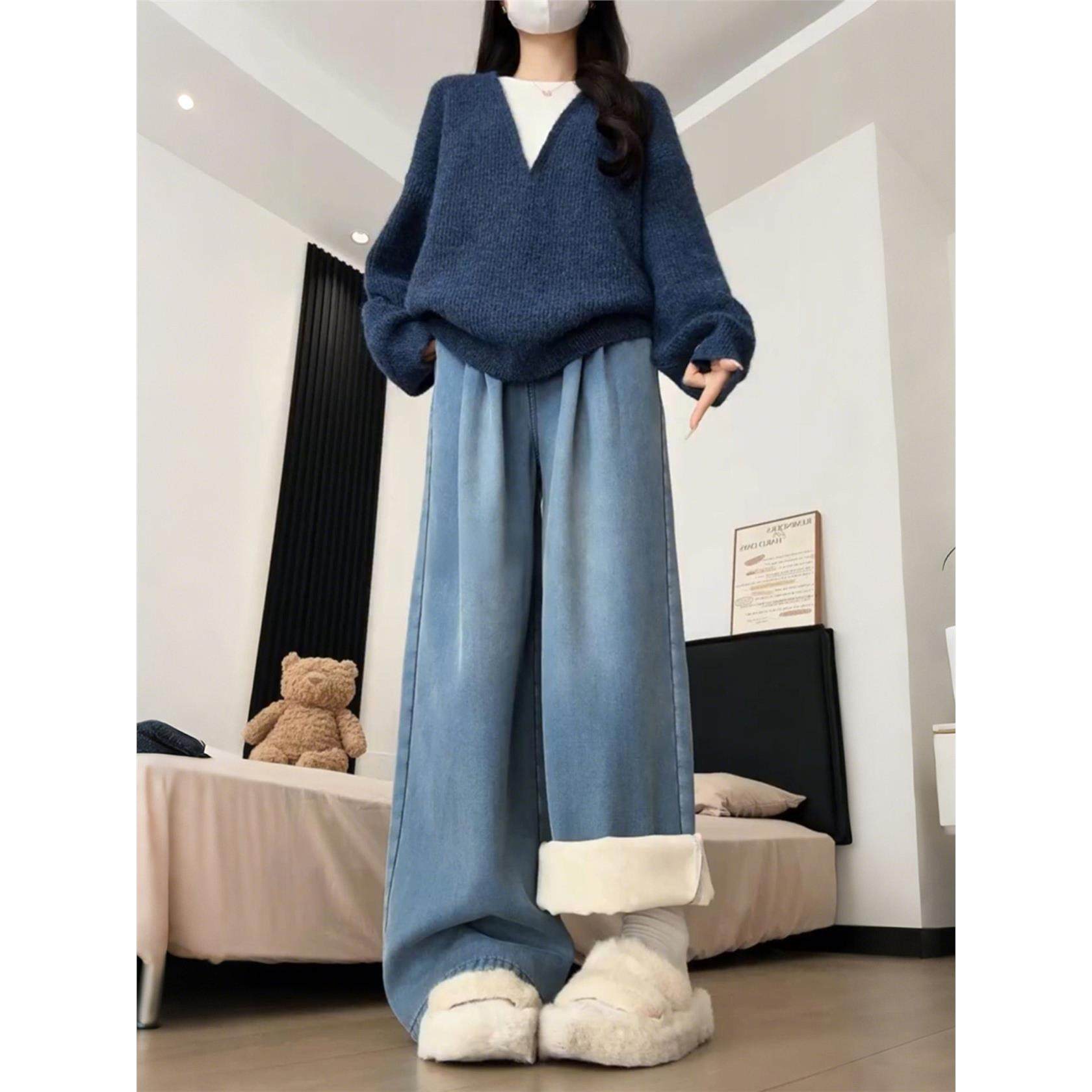 300斤加绒牛仔裤女秋冬新款棉裤大码胖mm显瘦梨形身材直筒阔腿裤,个性定制/设计服务/DIY,棉服工装,淘宝优惠券,粉丝福利购,淘宝优惠卷