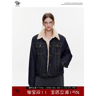 BZXO高级感牛仔羊羔毛外套女冬季新款加绒加厚宽松显瘦夹克上衣服