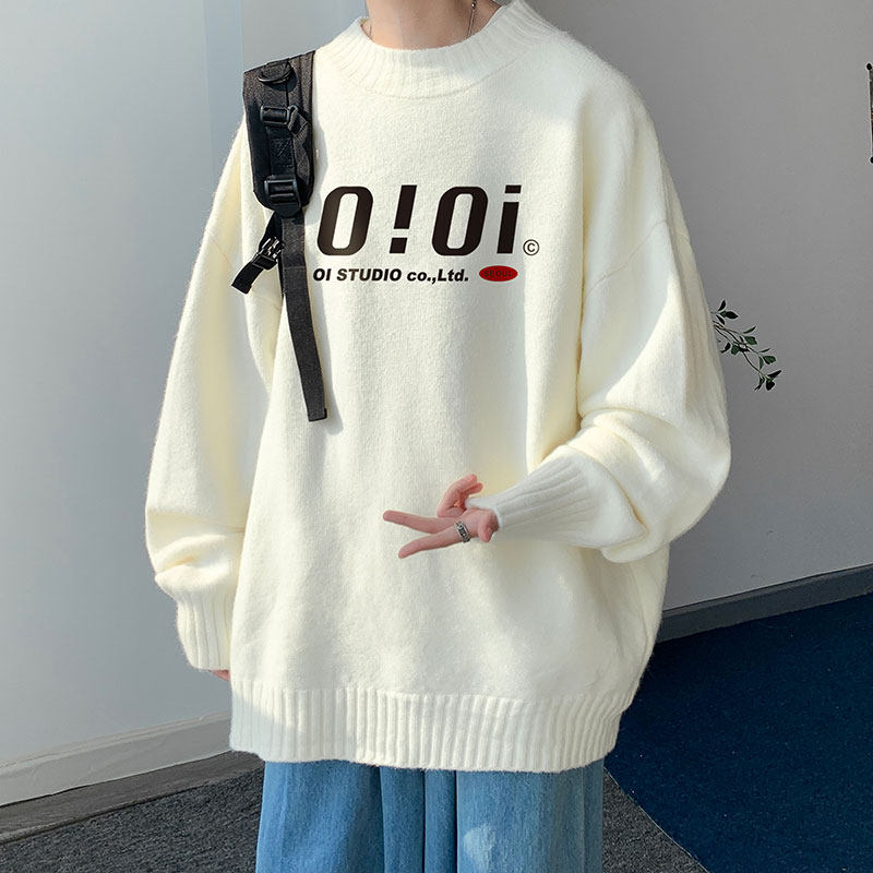 2024新款港风OIOI宽松大码半高领毛衣男女圆领加绒加厚针织衫P48图片