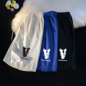 ！22夏季新款宽松大码港风烟雾V华夫格短裤DK1332-P25控39图片
