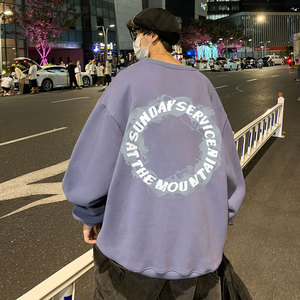 21秋季新款港风外景烟雾圈宽松大码oversize加绒男女圆领卫衣P35图片
