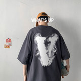 2024夏季新款大码中性风oversize烟雾V运动短袖纯棉T恤T132-P30，男装T恤，星座508（原C305）