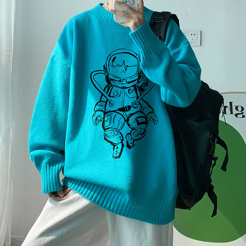 21新款港风素描宇航员宽松大码半高领毛衣圆领加绒加厚针织衫P48,男装针织衫/毛衣,星座508（原C305）